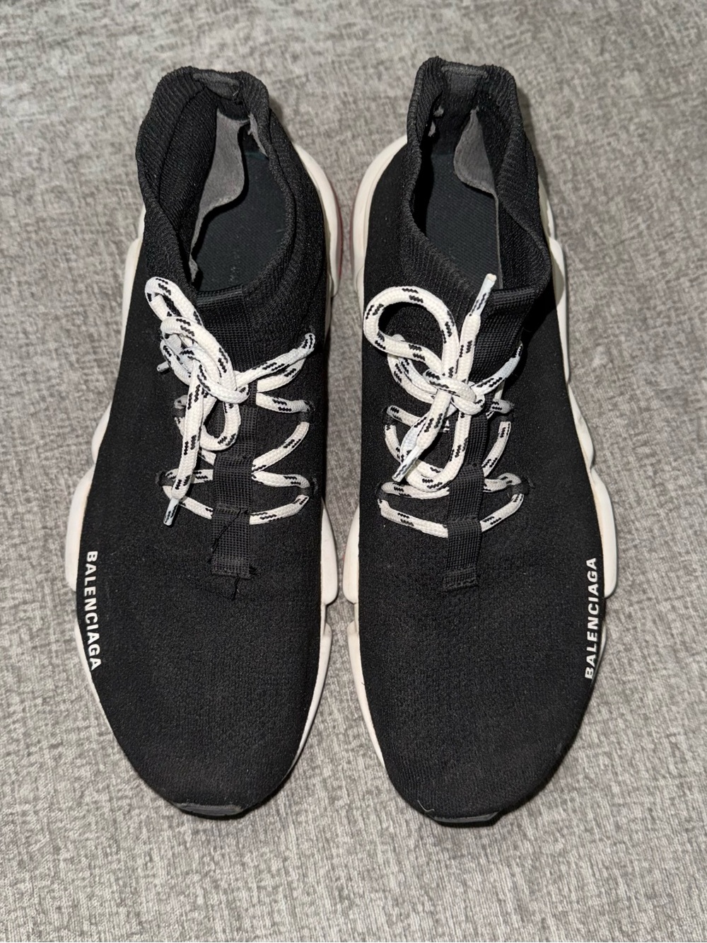 Balenciaga Black Knit Sock Sneakers with White Accents